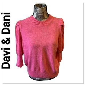 DAVI & DANI Pink Puff Sleeve Sweater size medium